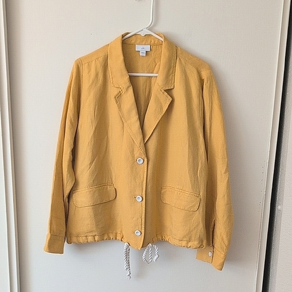 J. Jill Jackets & Blazers - J. Jill Womens L Blazer Jacket Yellow Linen Vacation Resortwear Nautical Beach